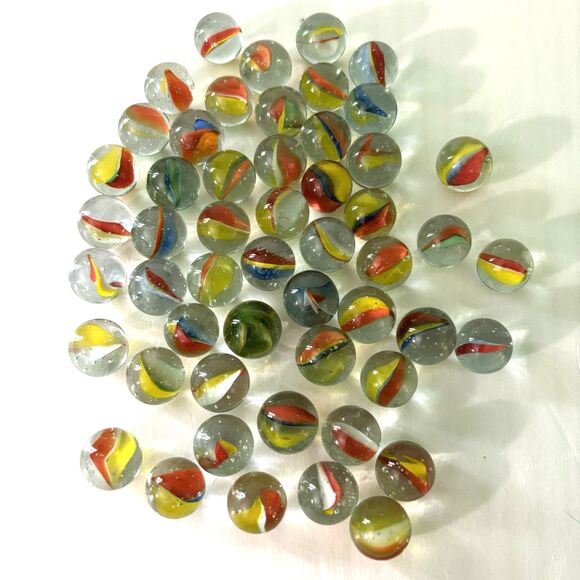 Marbles Lot of 50 Vintage Cat Eye 70s 80s Clear Yellow Orange Blue - Picture 1 of 1